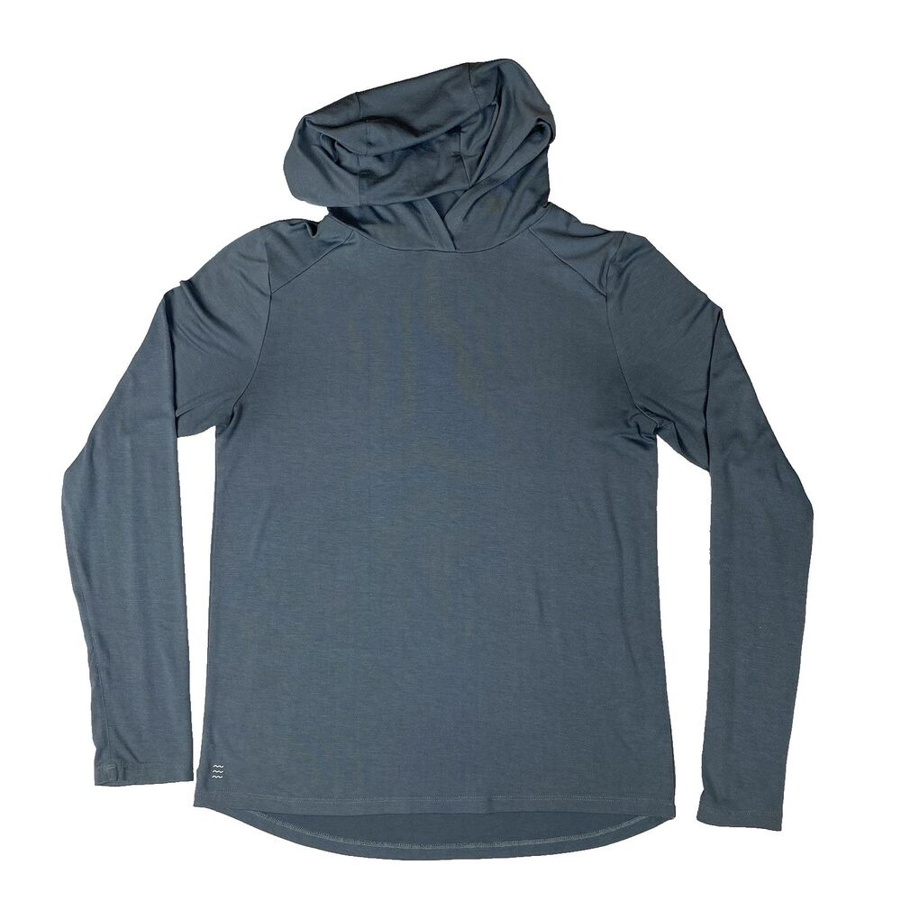 Free Fly Womens S Bamboo Shade Hoodie II UPF 50+ Gray Blue Sun Shirt Thumbholes